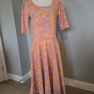 NWOT LuLaRoe Vibrant Pink and Orange Midi Dress Large